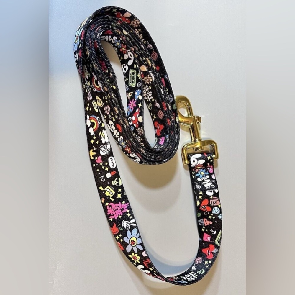 Bloomies Black‎ Fabric Printed Pet Dog Leash with Floral Heart Design New
